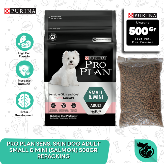 Pro Plan Dog Adult Small Mini - Sensitive Skin Coat (Salmon) Dry Food Makanan Anjing Dewasa 500gr Repack