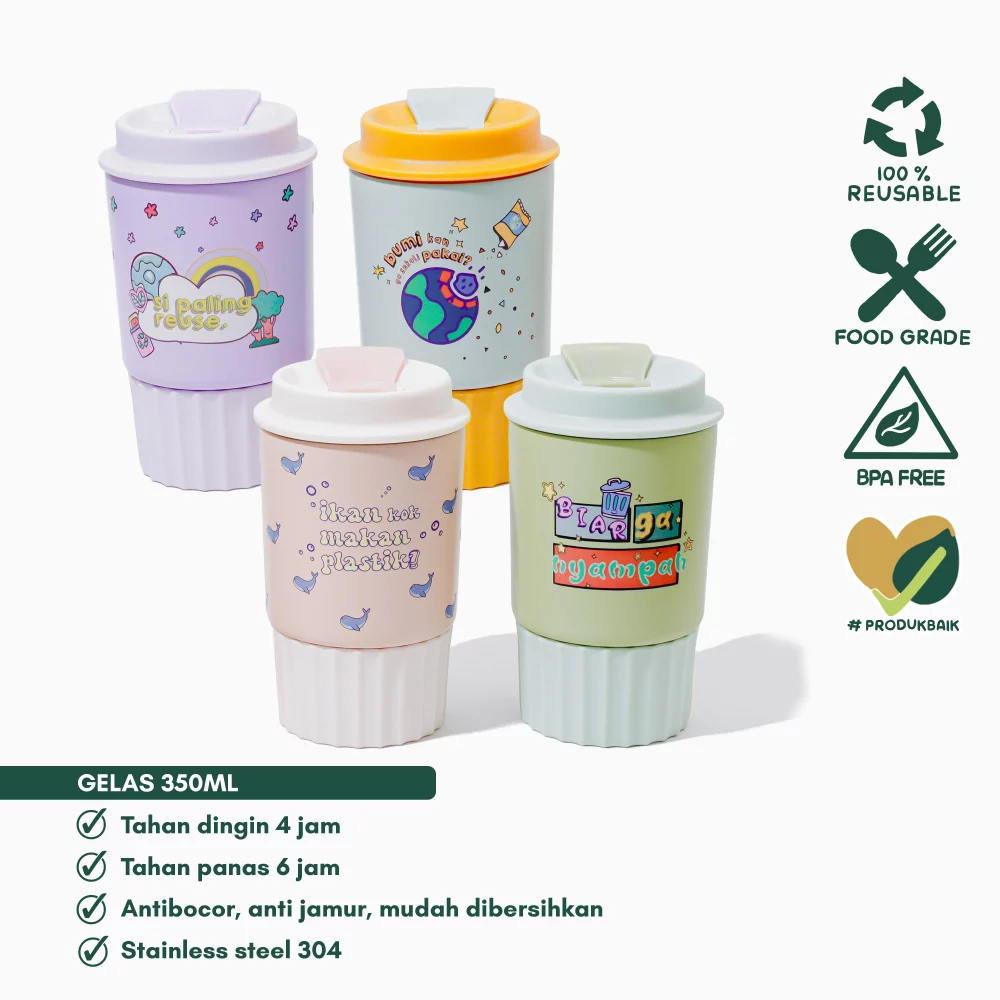 Dilenturin Double Wall Insulated Cup - Gelas Kopi Tumbler Stainless Steel Tahan Panas/Dingin (350ml)